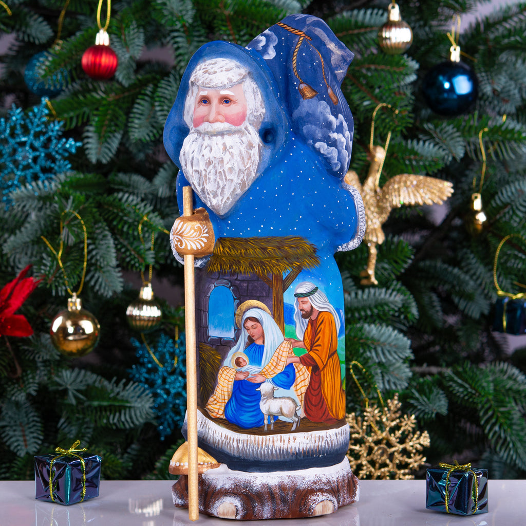 Santa Figurine 12", Holy Night Nativity, Hand Carved Wood