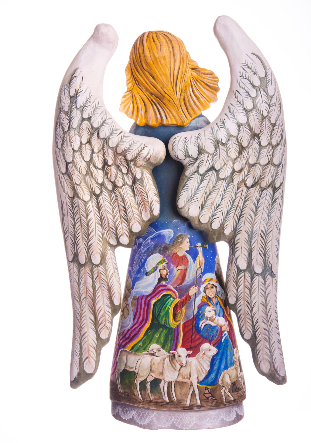 Hand carved angel figurine 12.9 inch, Holy Family Nativity, mantel display