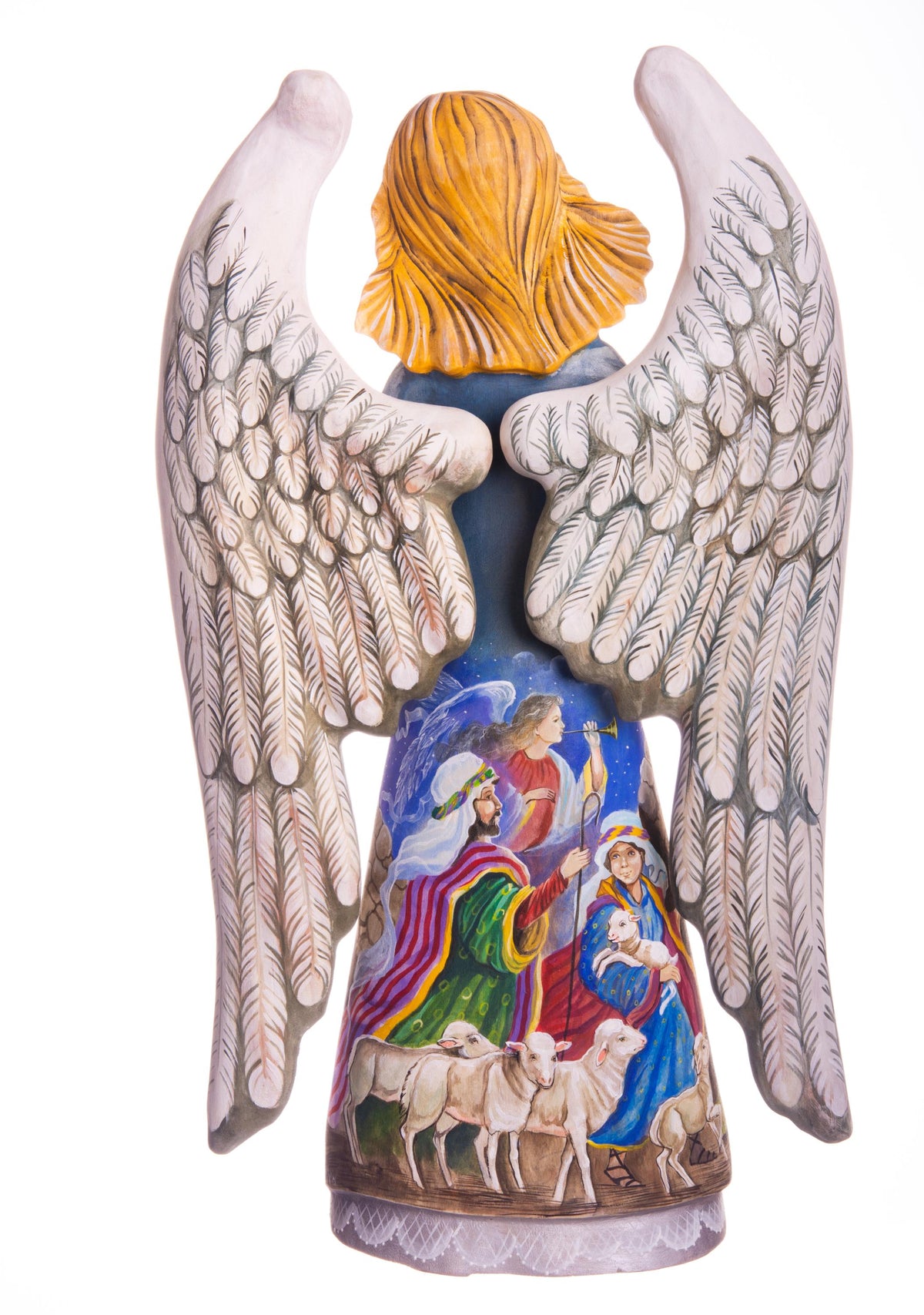 Hand carved angel figurine 12.9 inch, Holy Family Nativity, mantel display