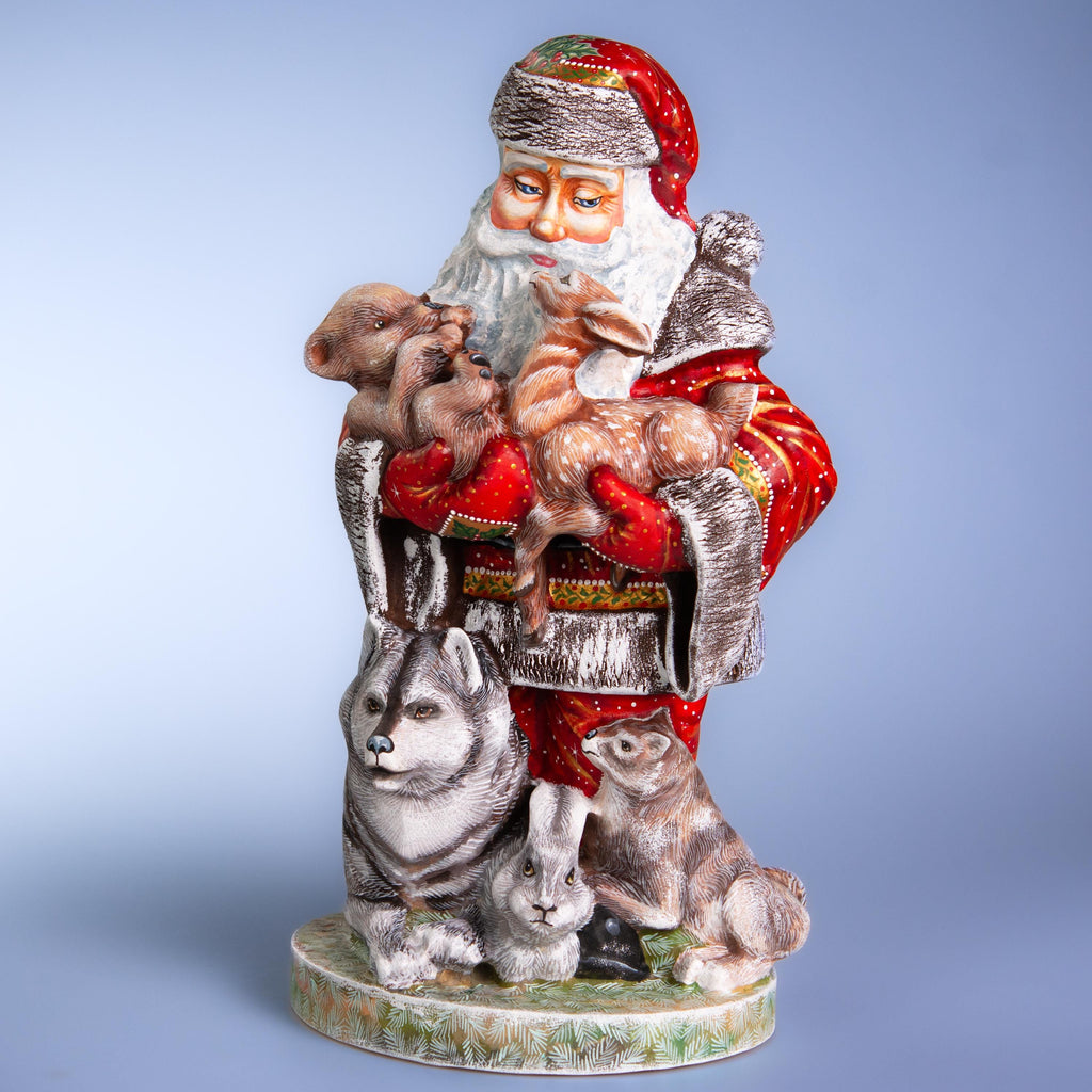 Hand Carved Wooden Santa Claus Figurine: Christmas Holiday Decor (14 inch)