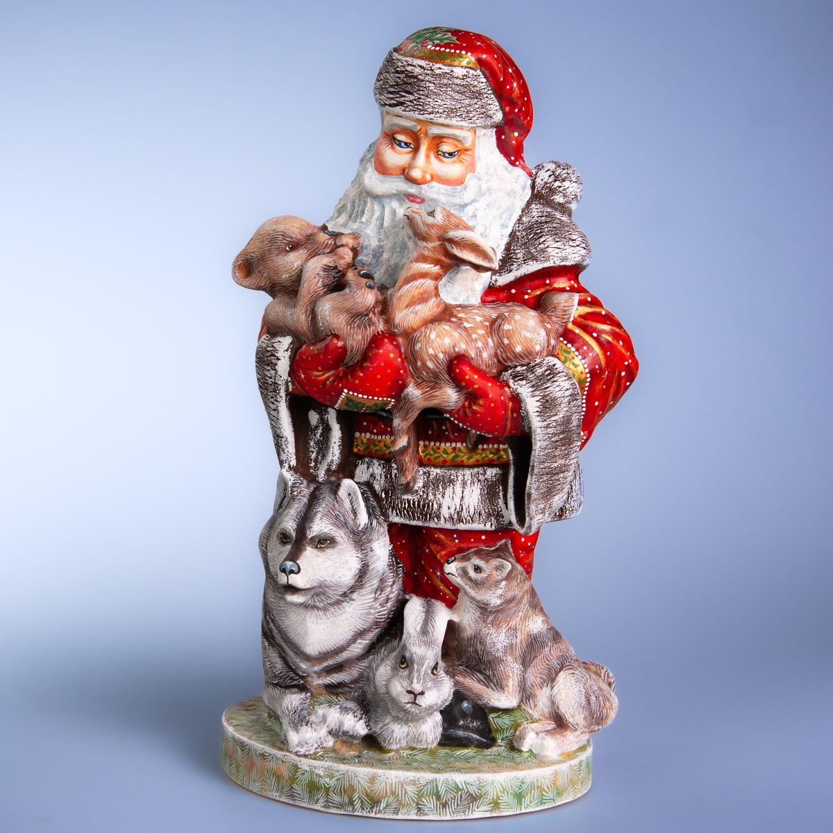 Hand Carved Wooden Santa Claus Figurine: Christmas Holiday Decor (14 inch)