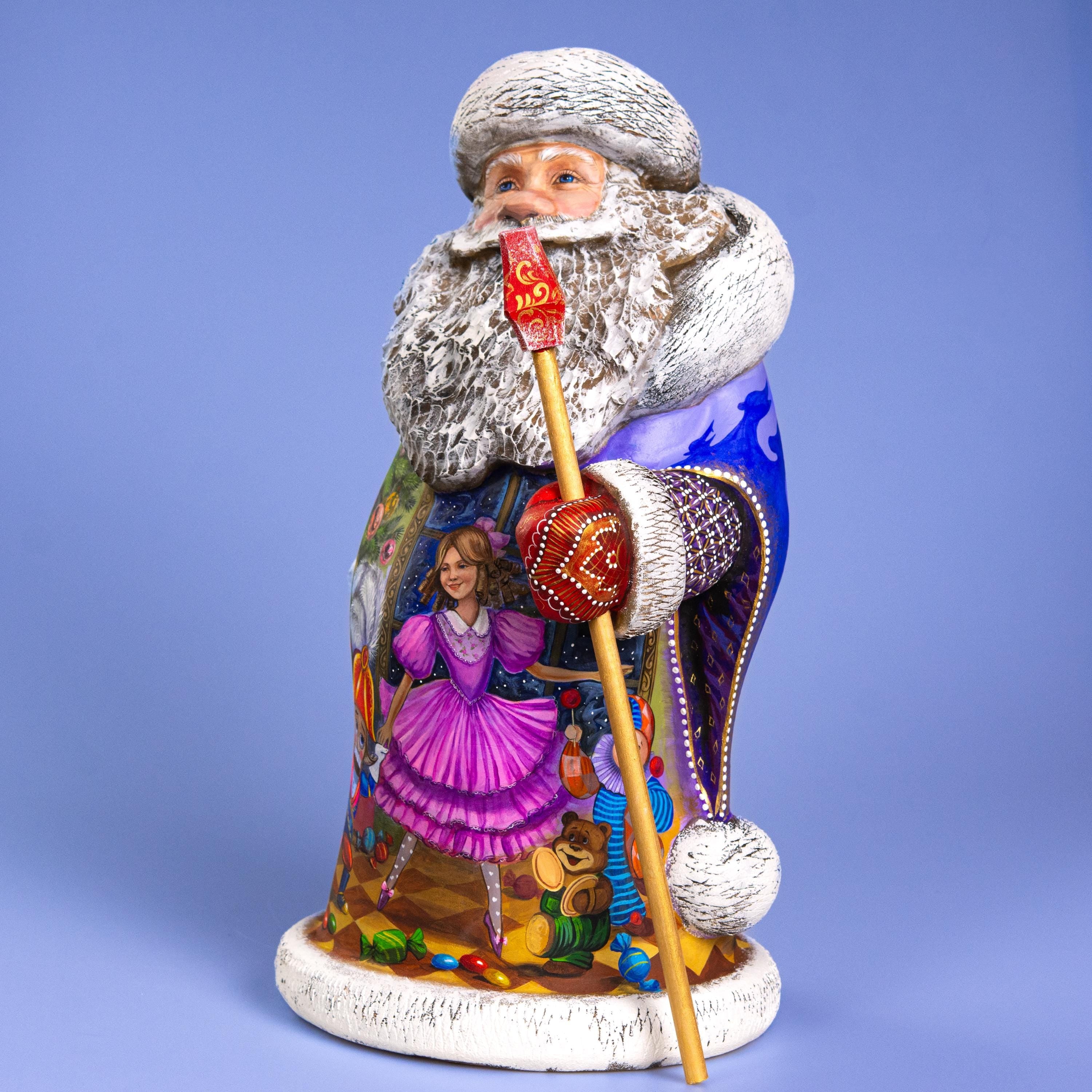 Hand Carved Santa Figurine: Nutcracker Ballet Scene, Painted Wood