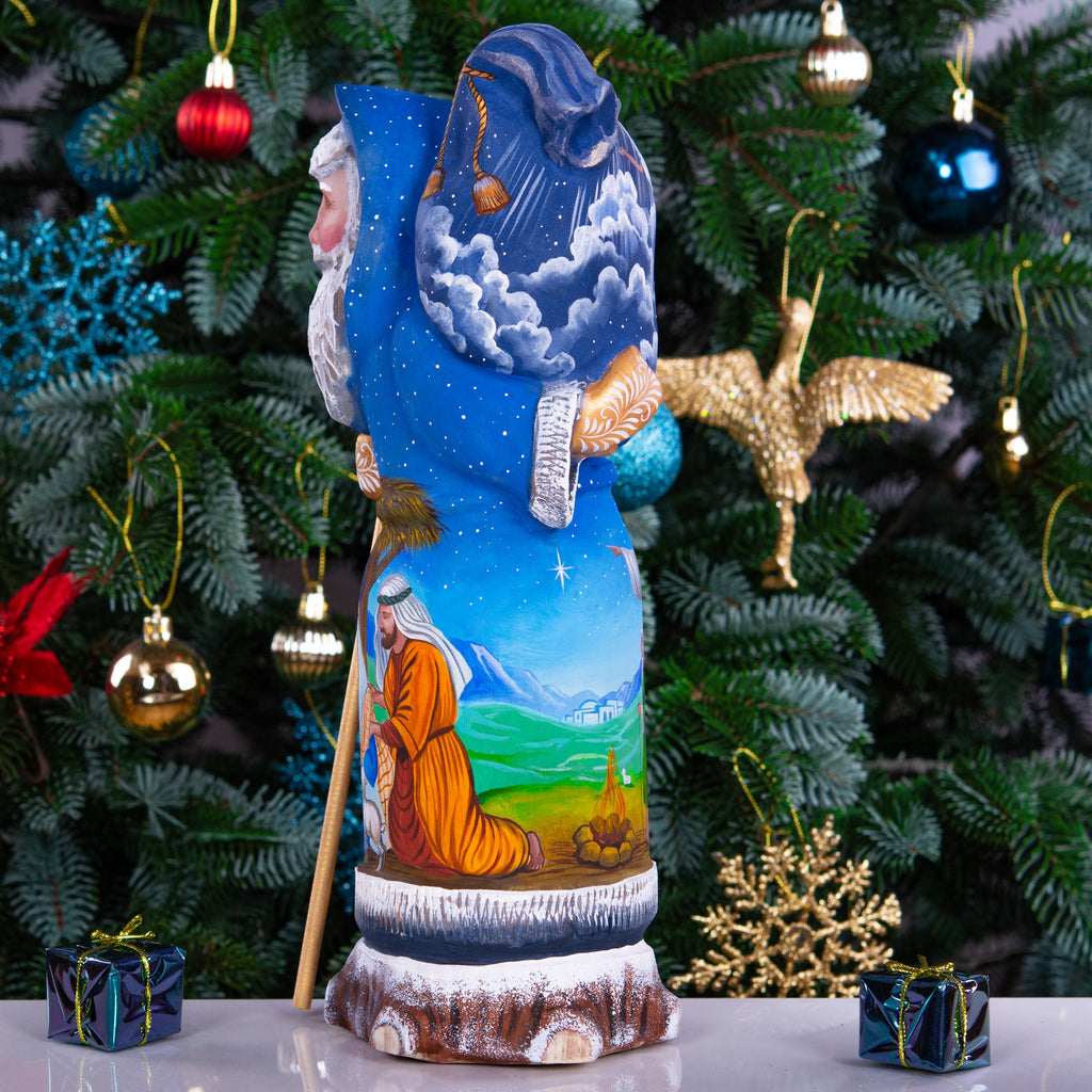 Santa Figurine 12", Holy Night Nativity, Hand Carved Wood