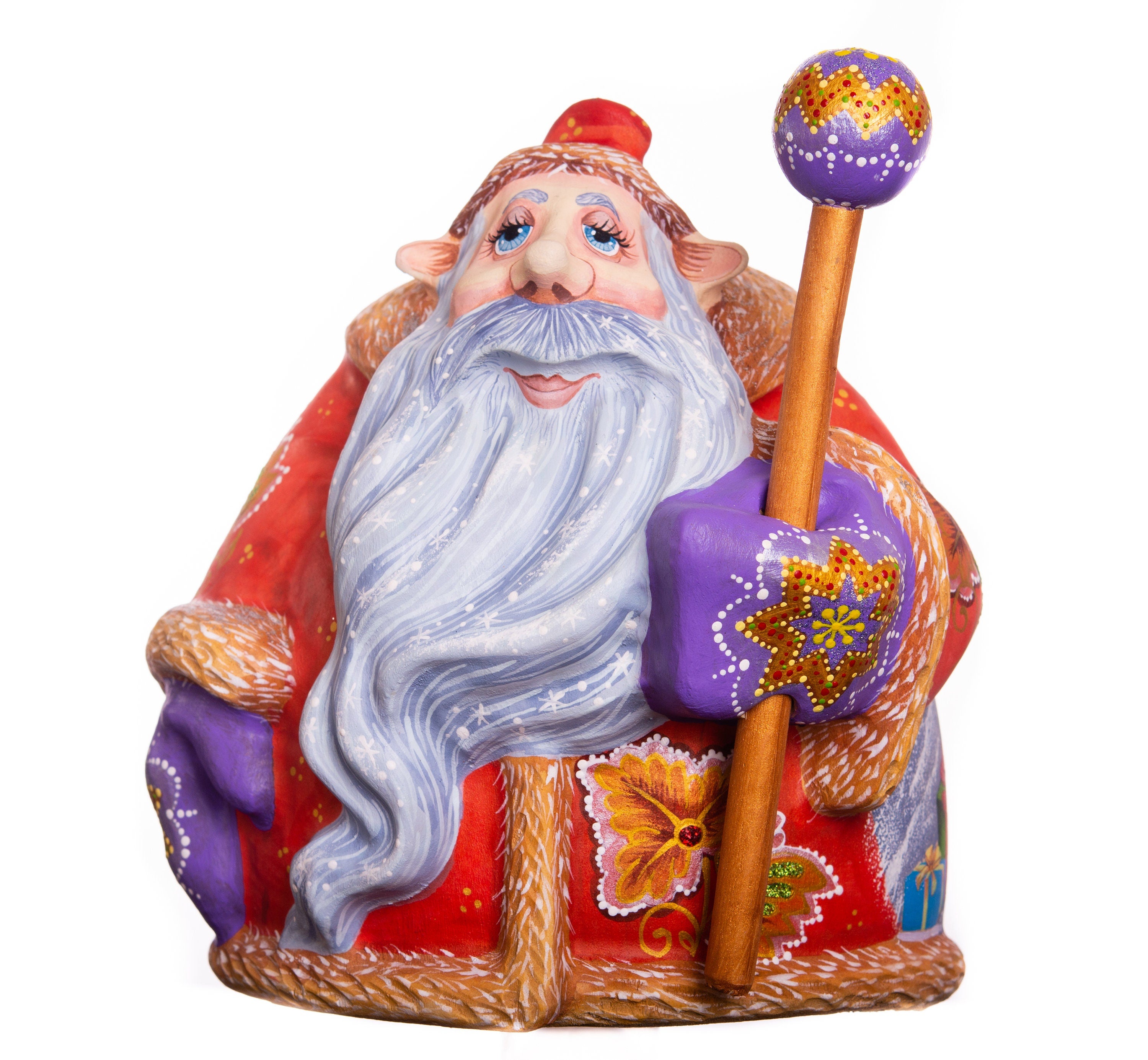 Hand-Carved Wooden Santa Claus Figurine: Folk Art Christmas Decor