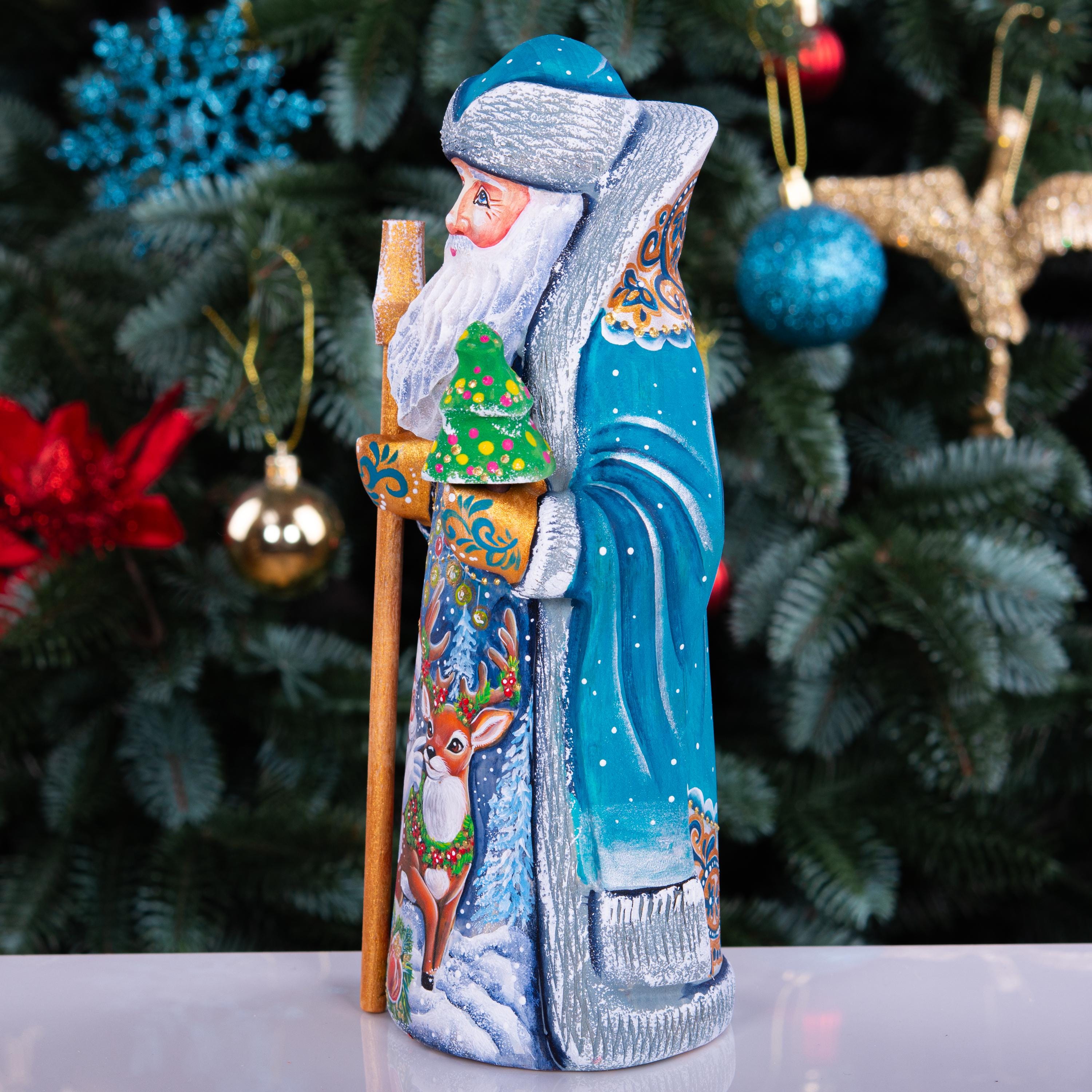 Hand-Carved Wooden Santa Claus Figurine: 9" Hand-Painted Christmas Decor