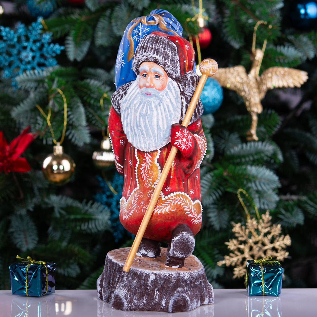 Hand Painted Wooden Santa Claus Statue: Old World Christmas Decor