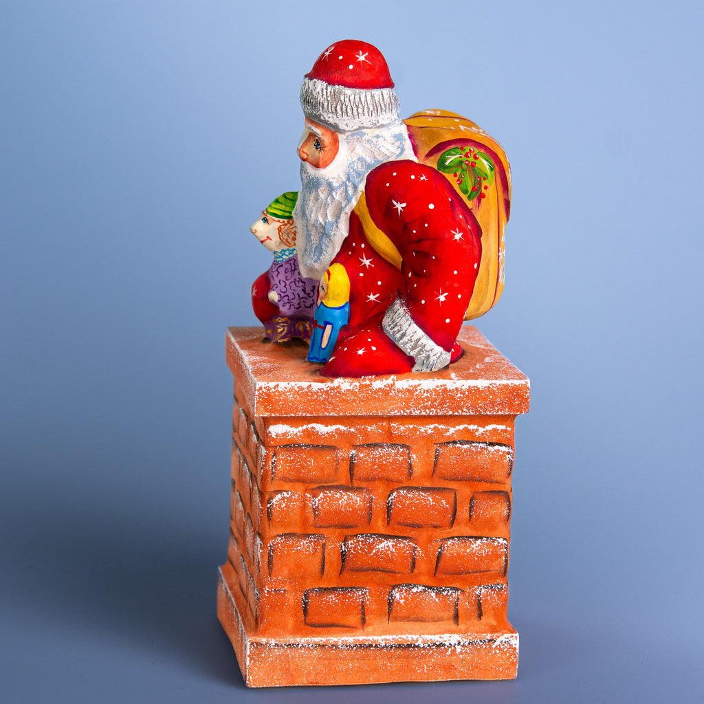 Hand Carved Wooden Santa Claus Figurine - Handmade Christmas Decor