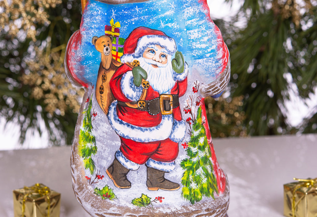 Hand Carved Wooden Santa Claus Figurine: 12" Christmas Home Decor