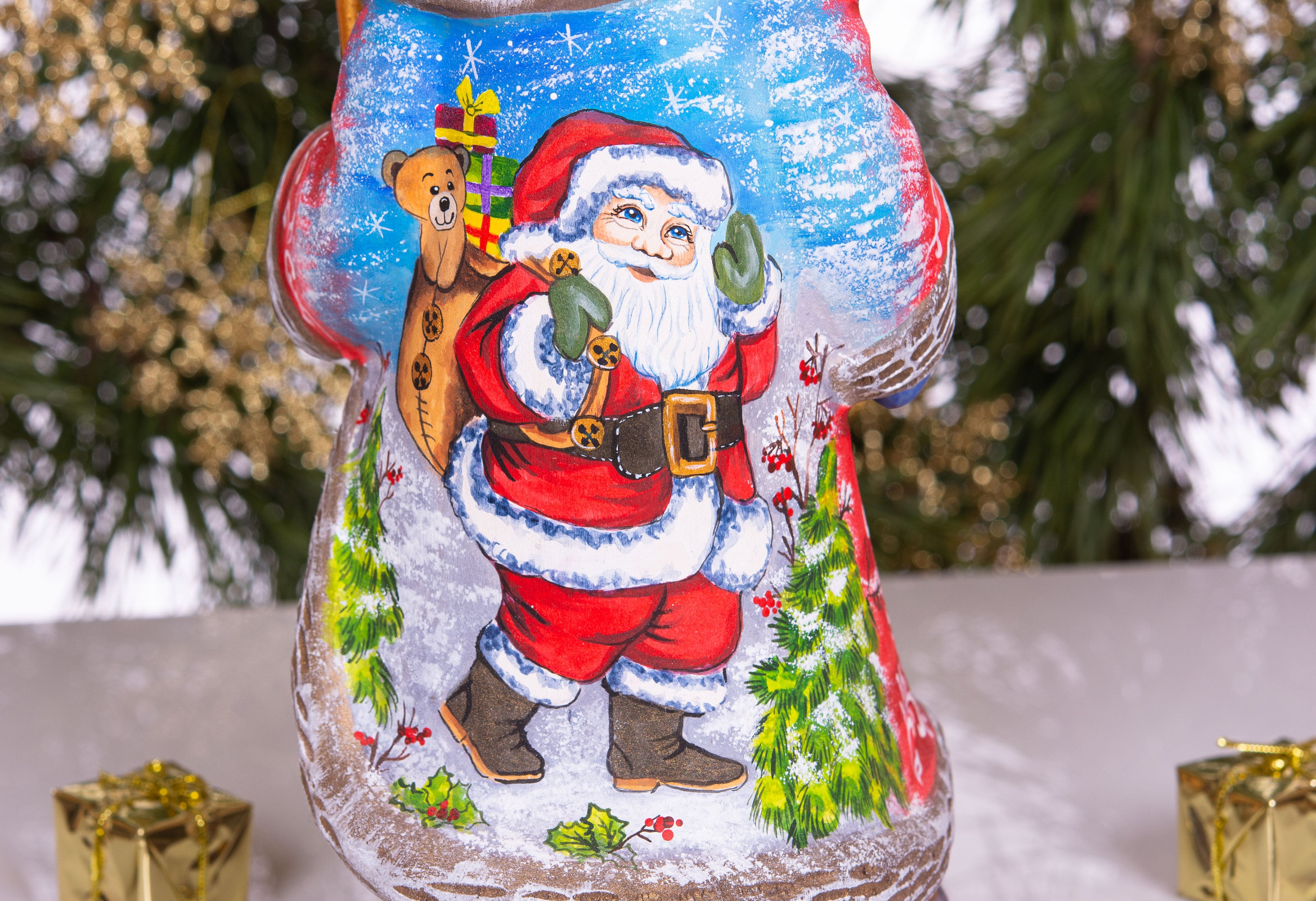 Hand Carved Wooden Santa Claus Figurine: 12" Christmas Home Decor