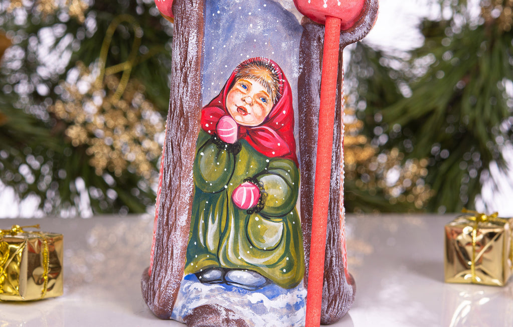 Hand carved Santa Claus wood figure 10 inch, gift sack, rustic holiday shelf display