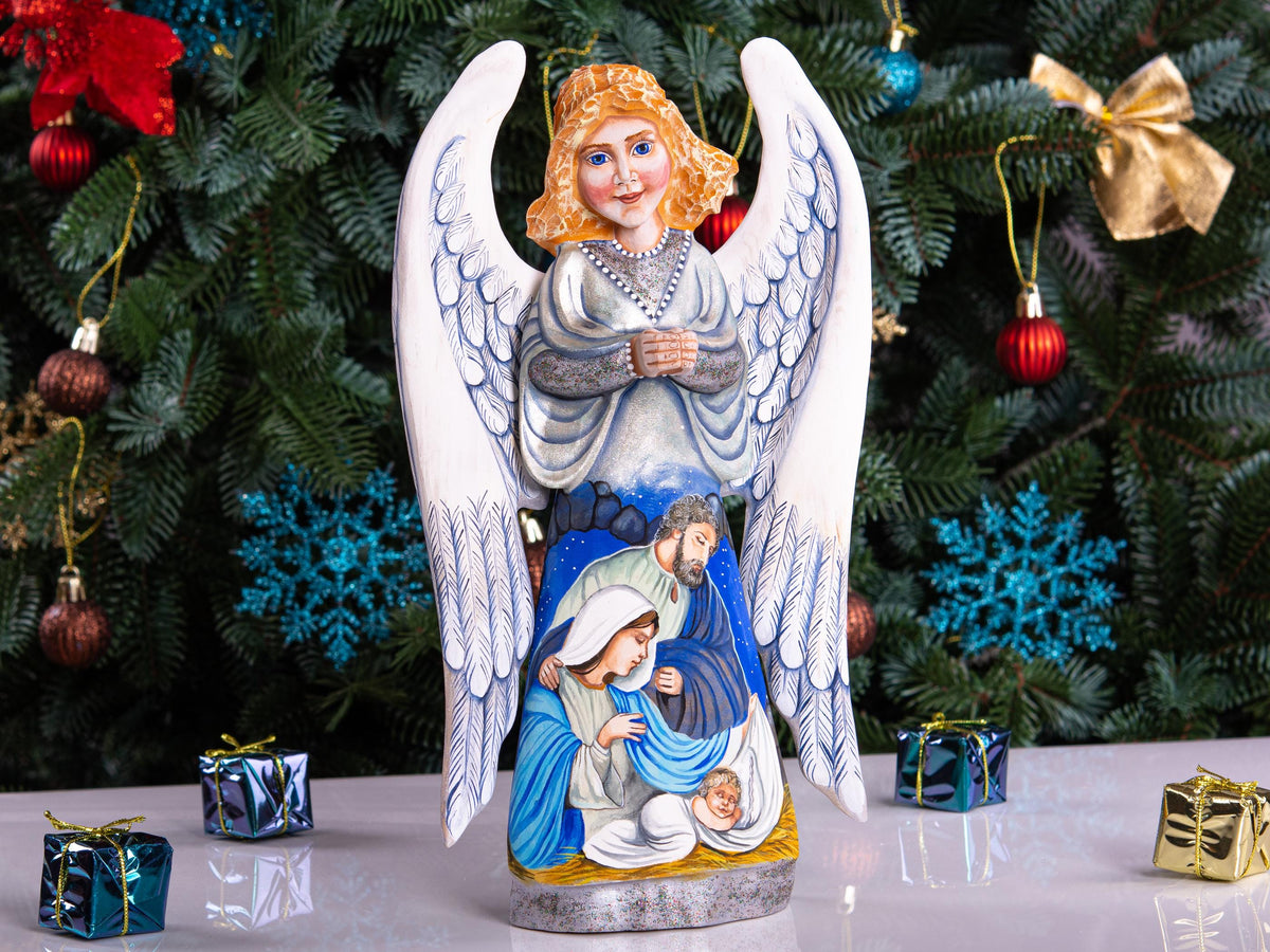 Hand carved Angel figurine 10 inch, Holy Family Nativity display