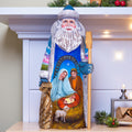 Old World Santa wooden figurine 9 inch, Holy Family manger, mantel decor