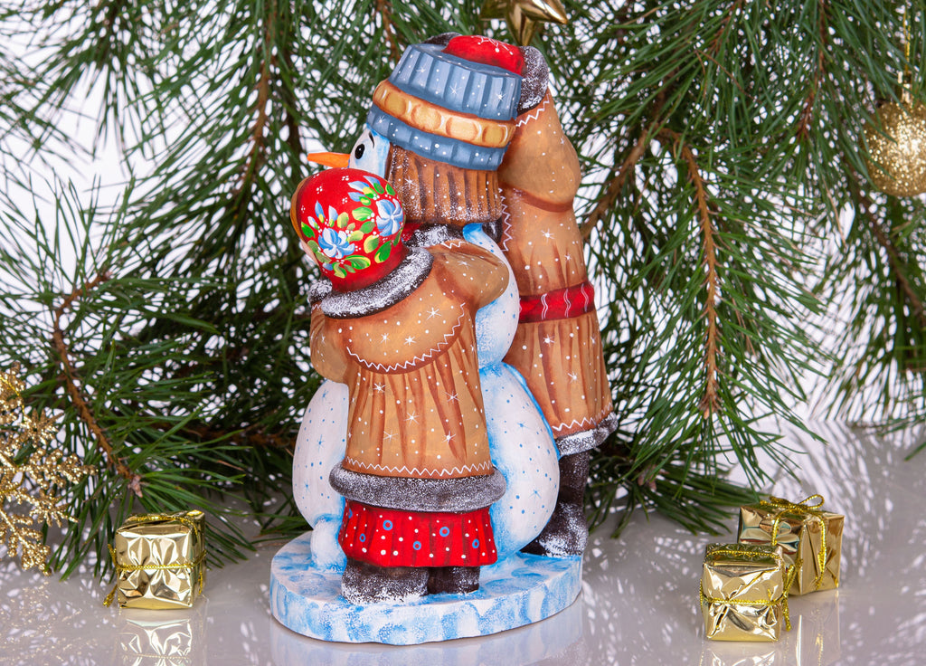 Wooden Hand Carved Snowman Figurine 8", Handmade Christmas Home Decoration Indoor