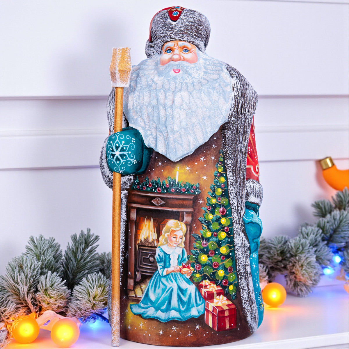Wooden hand carved Santa Claus figurine 9", Christmas Holiday Home Decor indoor, Hand painted Christmas gift made in Ukraine