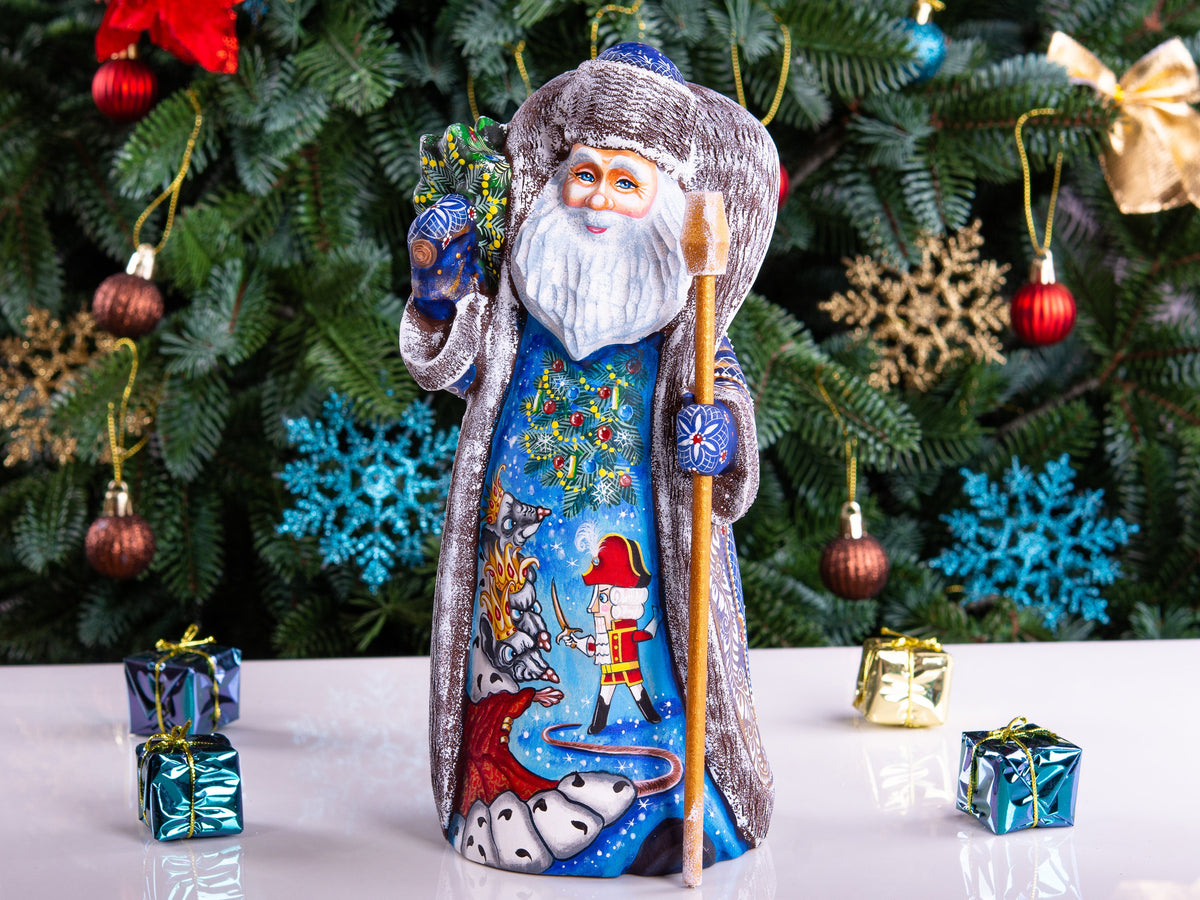 Wooden Hand Carved Santa Claus figurine 11", handmade home Christmas Holiday decor indoor, funny Christmas gift idea made in Ukraine
