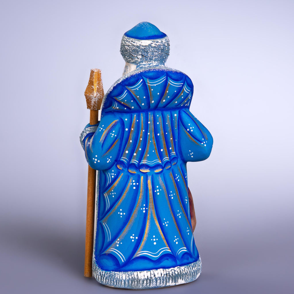 Old World Father Christmas Figurine 8 inch, Blue Robe, Santa with Bear, Hand Painted