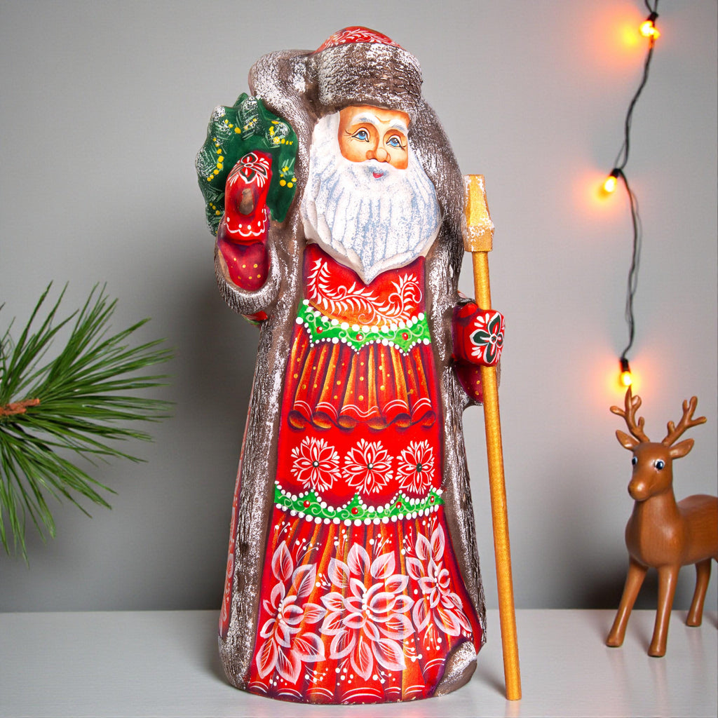 Hand carved Santa wooden figurine 10 inch, Christmas gift for collectors
