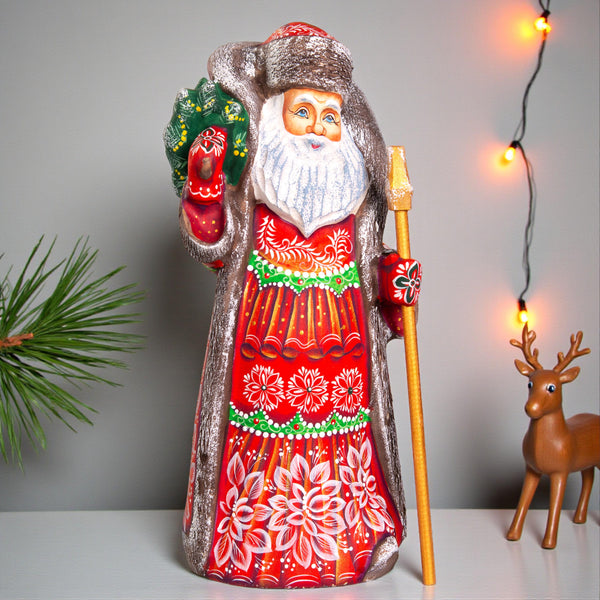 Hand carved Santa wooden figurine 10 inch, Christmas gift for collectors