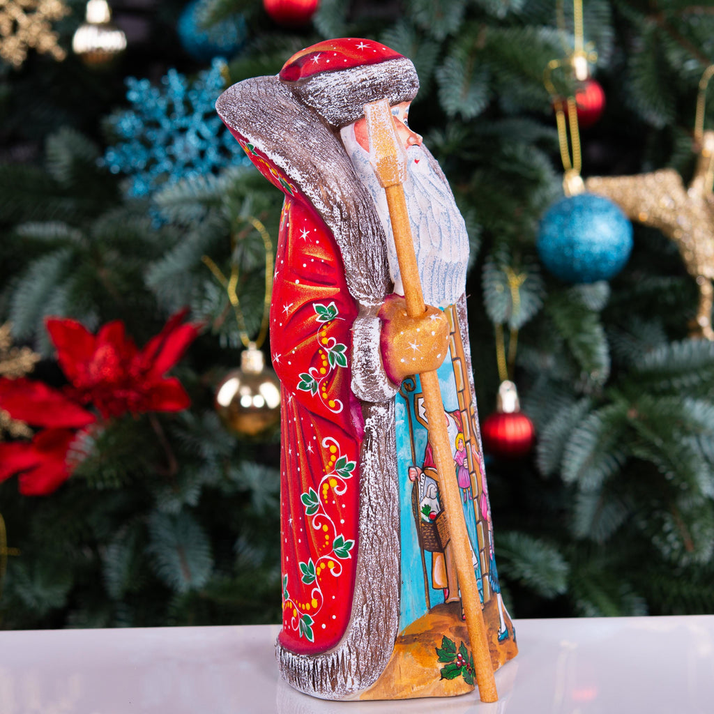 Collectible Santa figurine, folk art children and toys scene, 9.4 inch