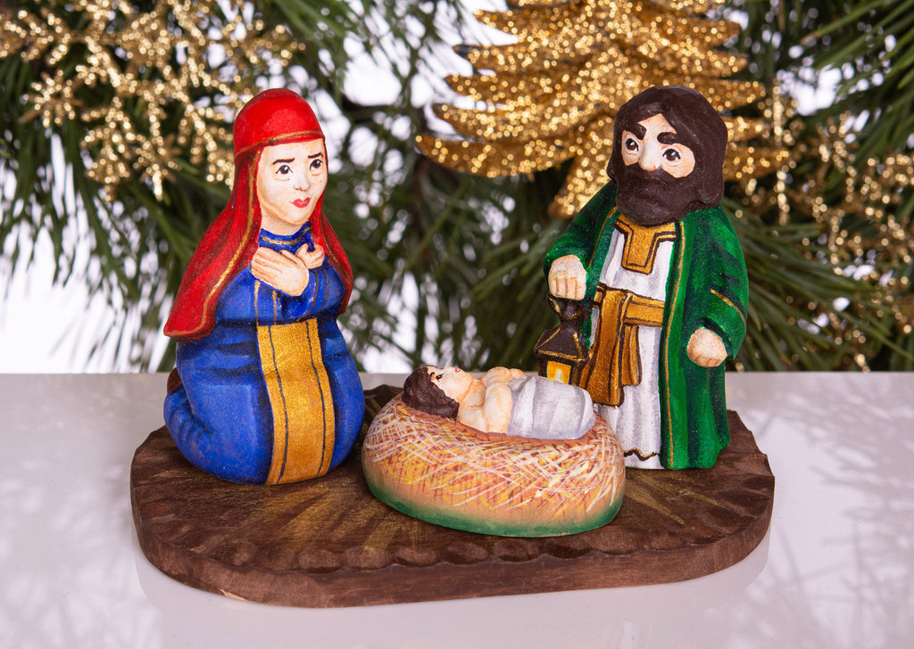 Compact Wooden Nativity Set 4", Christian Christmas Mantel Decor