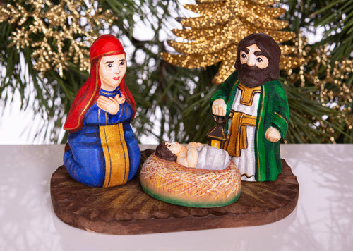 Compact Wooden Nativity Set 4", Christian Christmas Mantel Decor