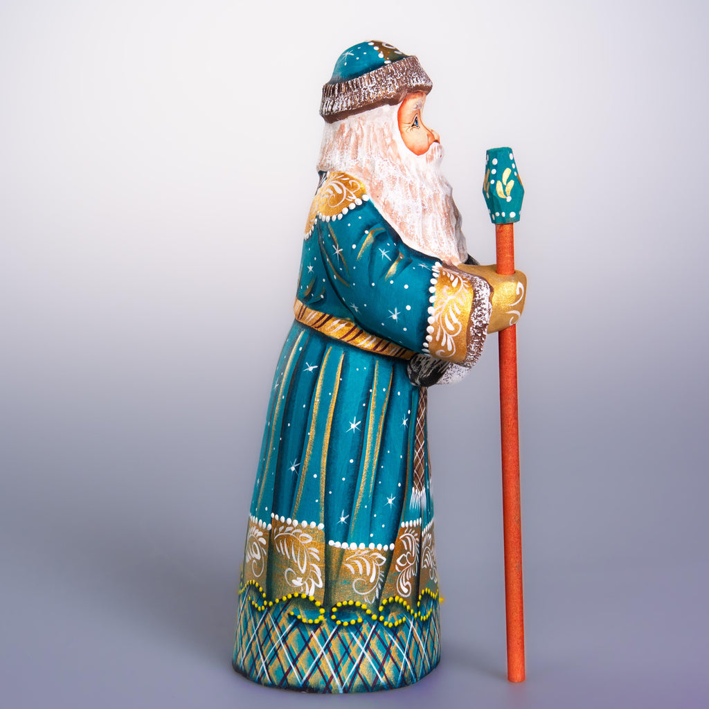 Hand carved Santa wooden figurine 9 inch, cat lover gift, mantel decor