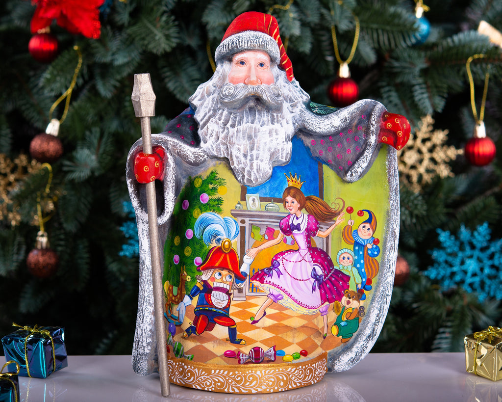 Hand-Carved Wooden Santa Claus Figurine: Unique Christmas Decor (10 inch)