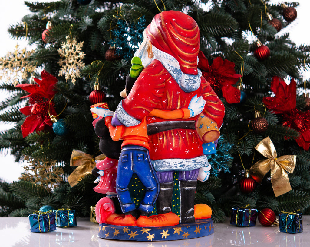 Hand Carved Wooden Santa Claus Figurine: 14" Christmas Home Decor