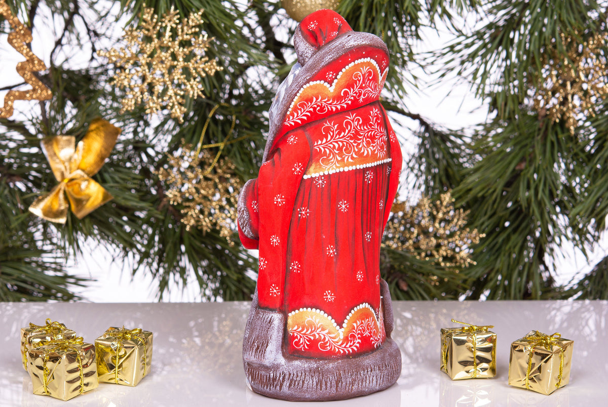 Hand-Carved Wood Santa Figurine: 9inch Signed Folk Art Christmas Decor