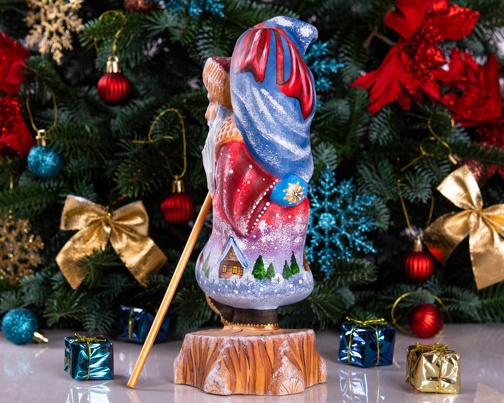 Hand carved Santa Claus figurine 10 inch, village landscape, holiday table centerpiece