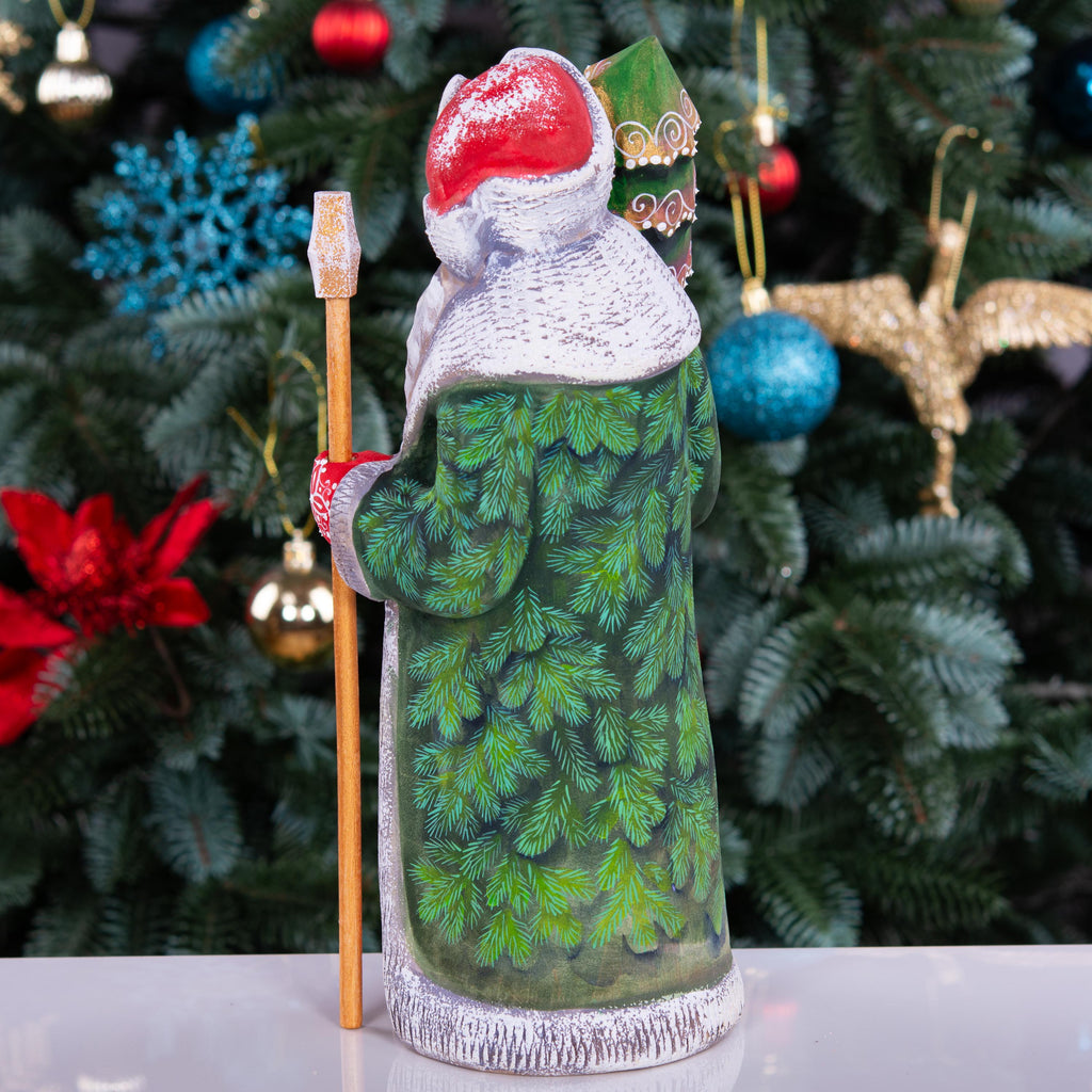 Hand-Carved Wooden Santa Statue: Old World Christmas Decor, Collector Gift
