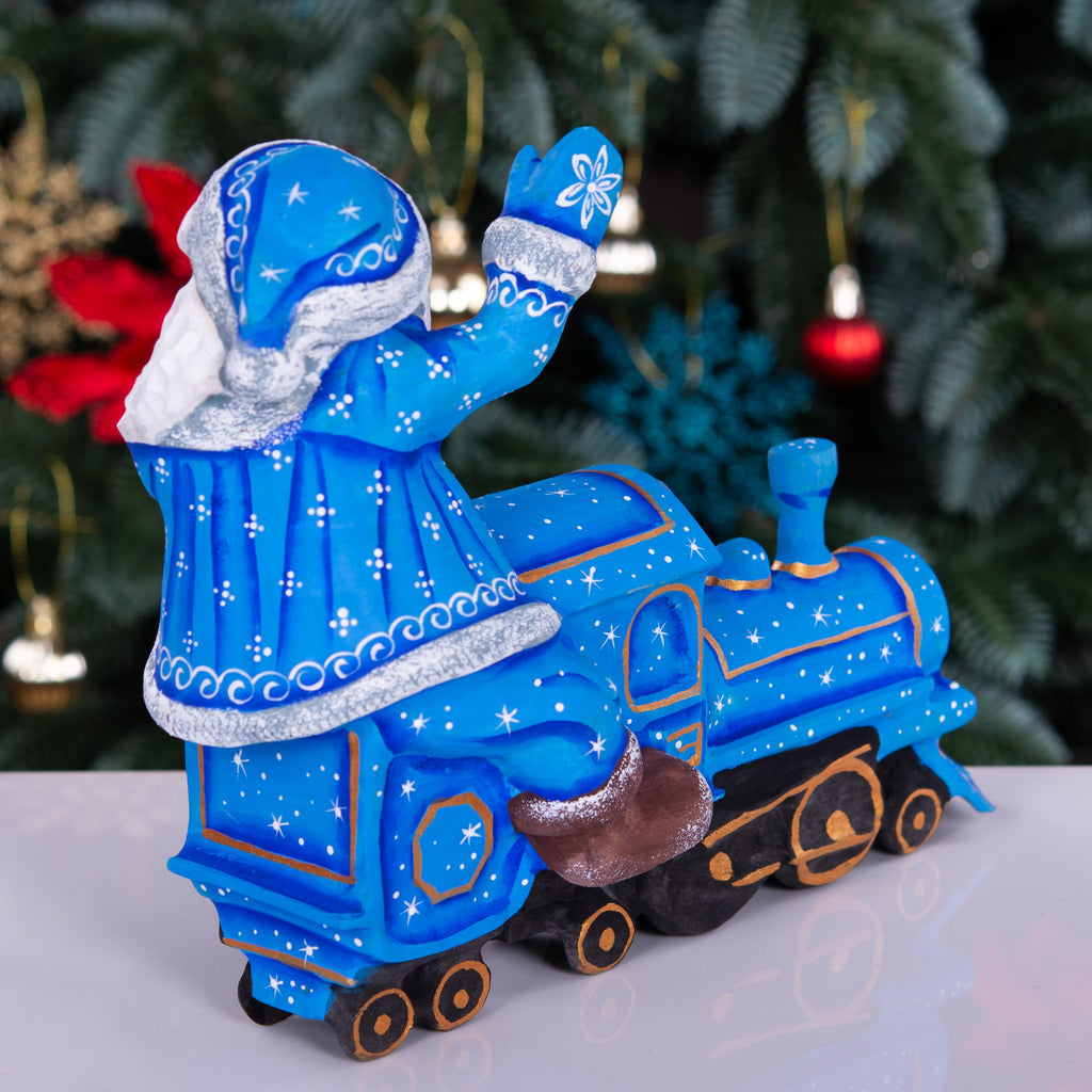 Hand-Carved Wooden Santa Claus Figurine: Christmas Train Decor