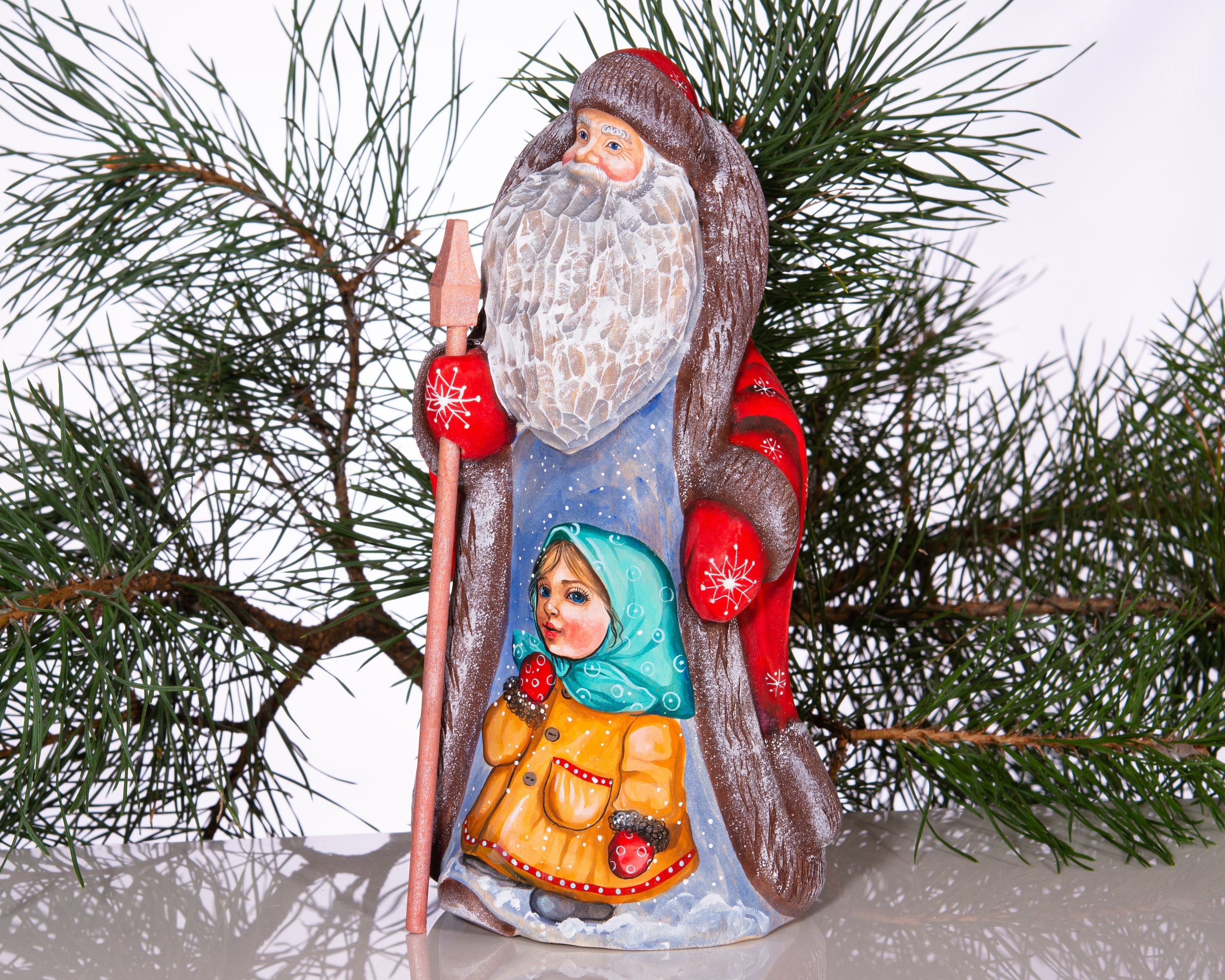 Hand-Carved Wooden Santa Claus Figurine: 9" Holiday Home Decor