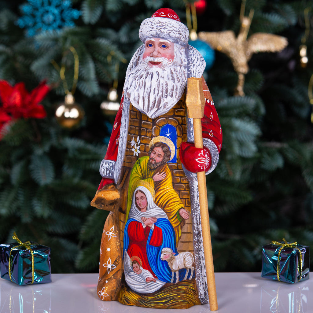 Hand carved Santa wooden figurine 9 inch, Holy Family Nativity