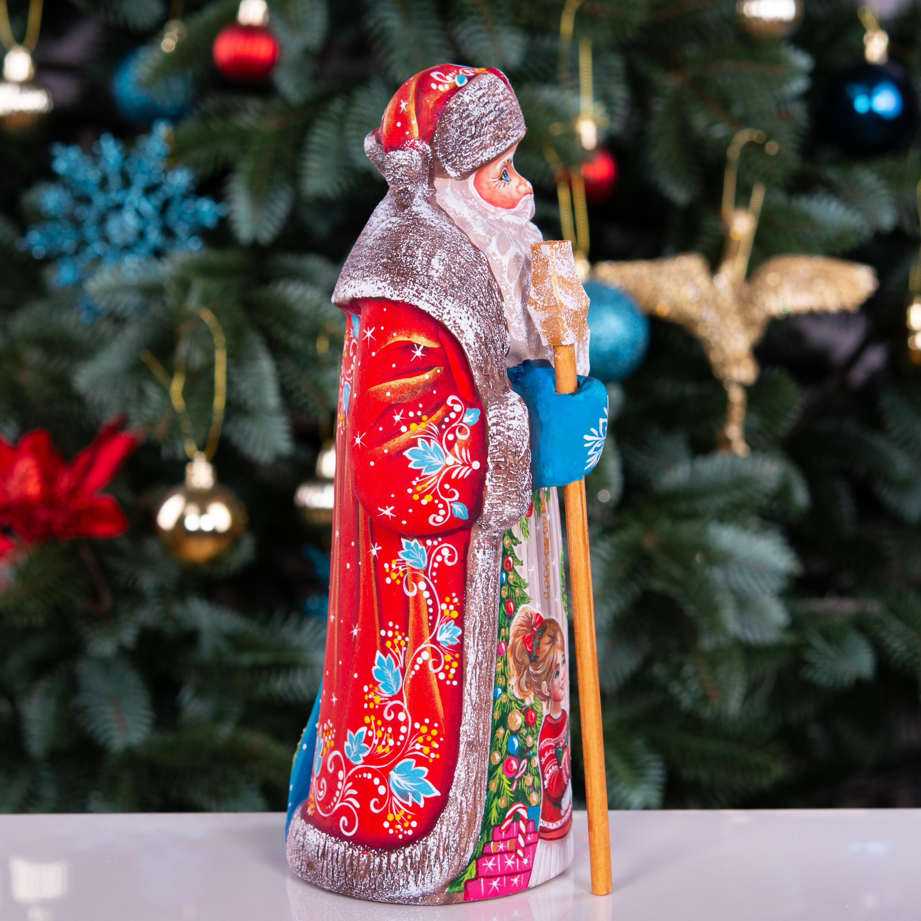 Hand Carved Wooden Santa Claus Figurine: Folk Art Holiday Decor