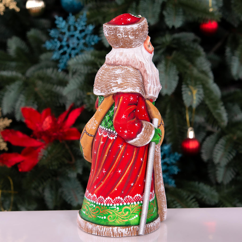 Hand-Carved Wooden Saint Nicholas Figurine 9", Small Tree, Christmas Shelf Decor