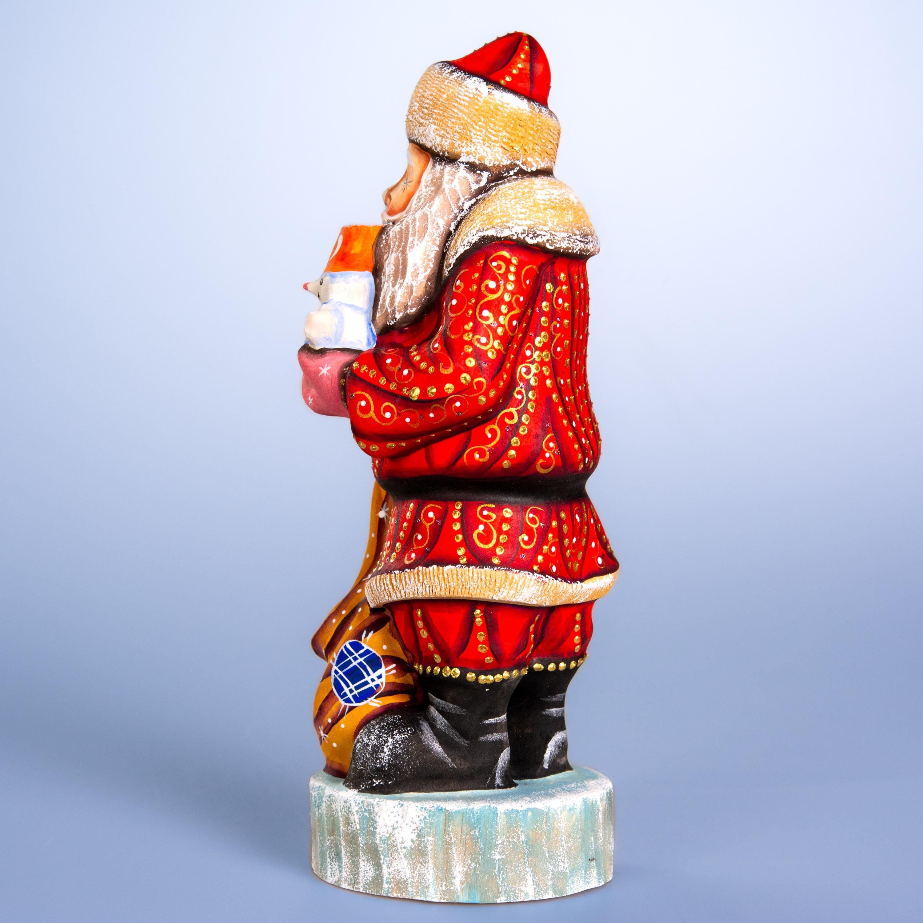 Vintage Santa Claus figurine 10", hand carved wooden mantel decor