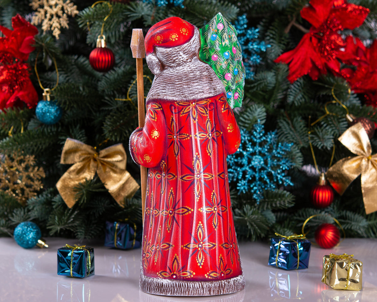 Handmade Wooden Santa Claus Figurine: Carved Folk Art Christmas Decor (10 inch)