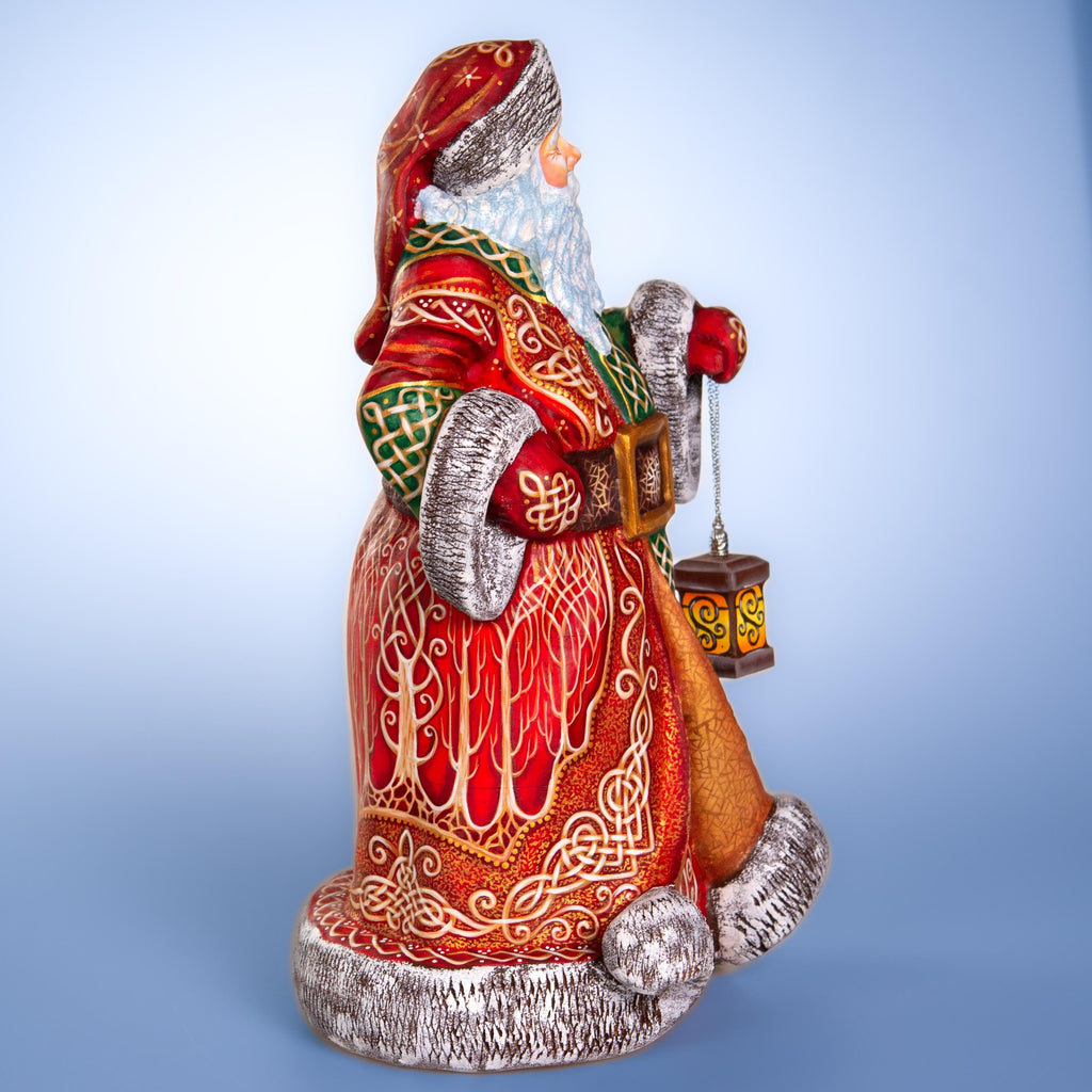 Hand carved wooden Santa figurine 14 inch, Celtic knot pattern, lantern display