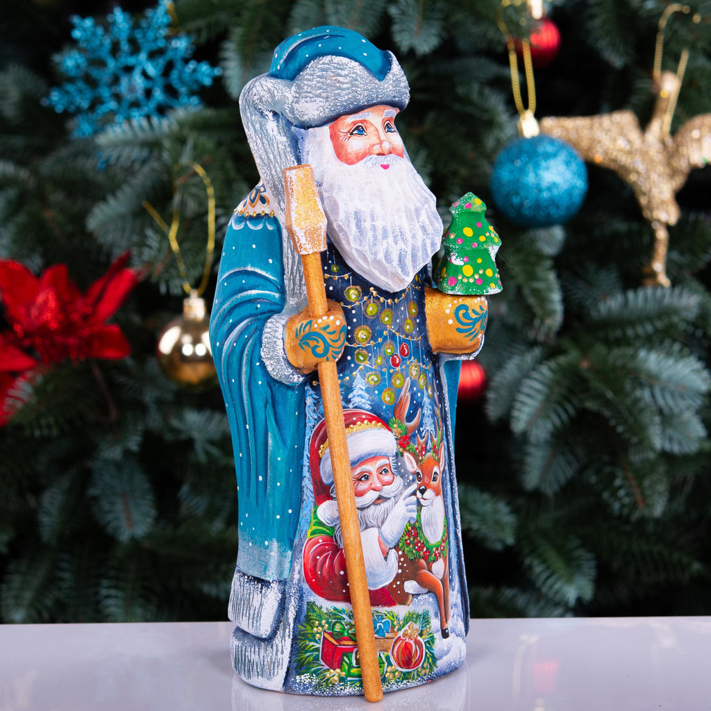 Hand-Carved Wooden Santa Claus Figurine: 9" Hand-Painted Christmas Decor