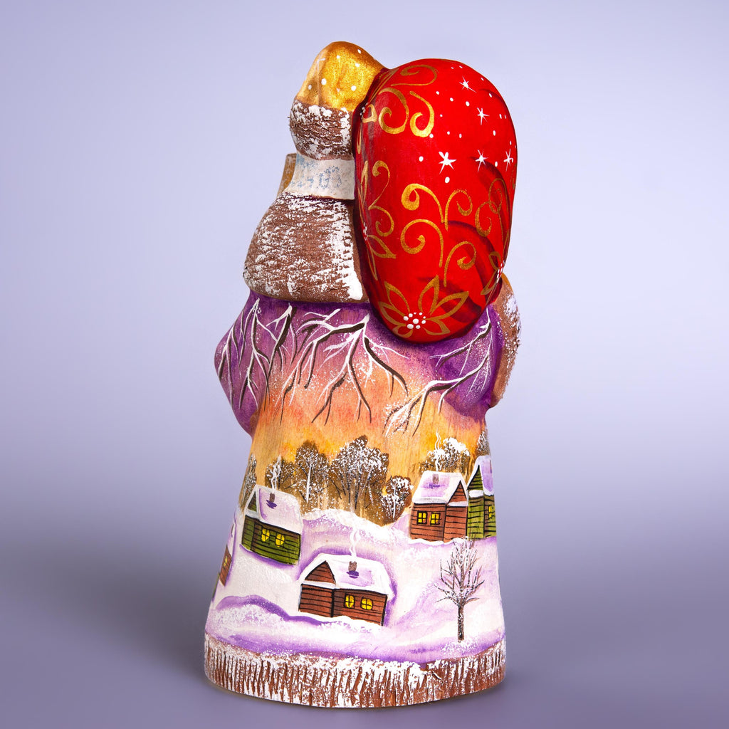 Hand-Painted Santa Figurine: Winter Village Scene, Wooden Christmas Decor