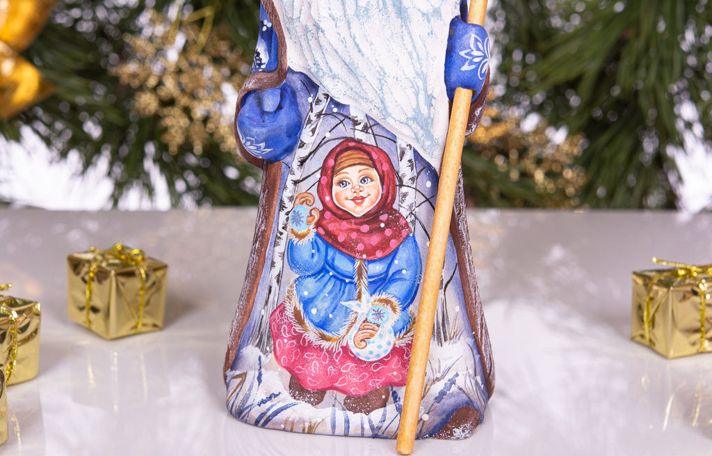 Santa Claus figurine, artisan hand painted girl scene, 8.7 inch