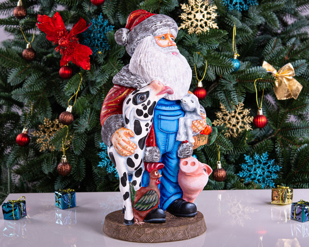 Hand Carved Wooden Rancher Santa Claus Figurine: 14" Christmas Decor