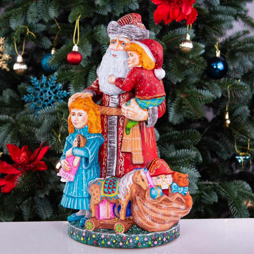 Large Santa Claus statue with children and toys, hand painted, 14 inch