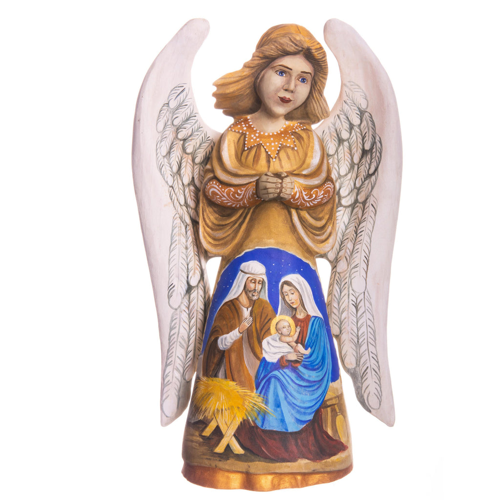 Hand carved angel figurine 9.5 inch, Holy Family Nativity display