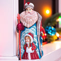 Hand carved Santa wooden figurine 9 inch, Snow Maiden scene, shelf decor