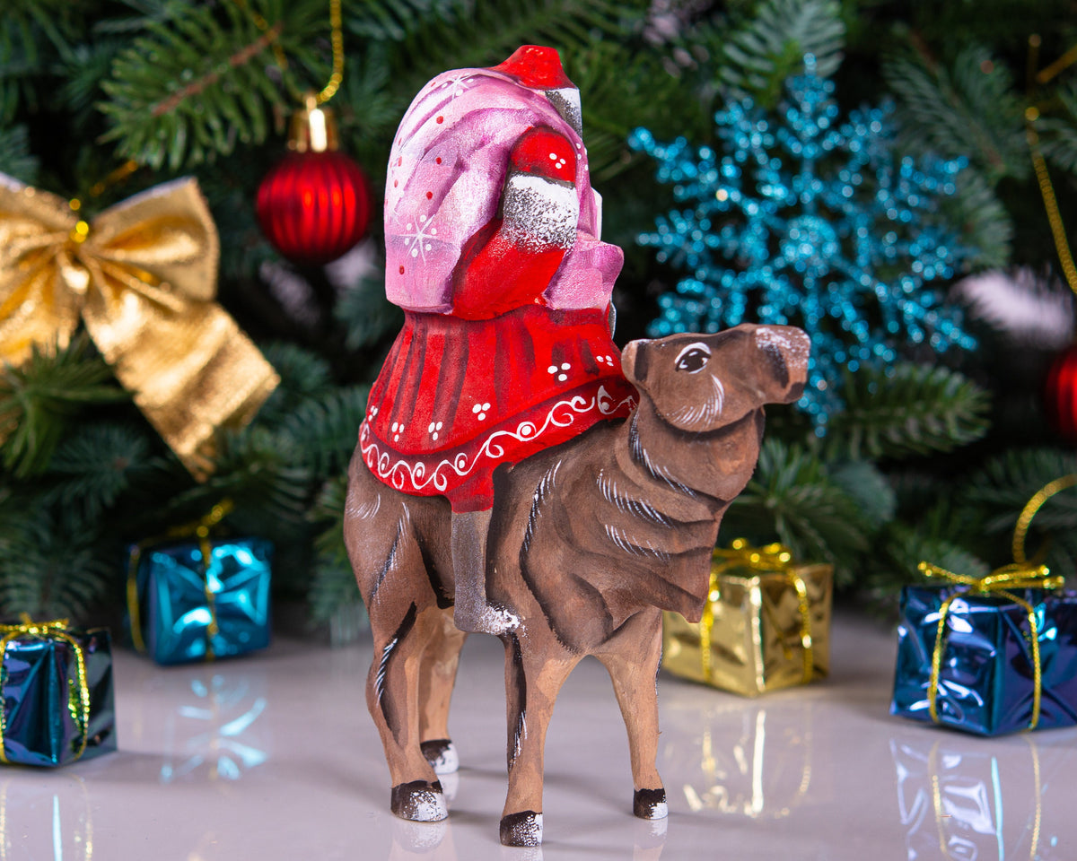 Camelback Santa figurine solid wood holiday shelf decor 6.3 inch