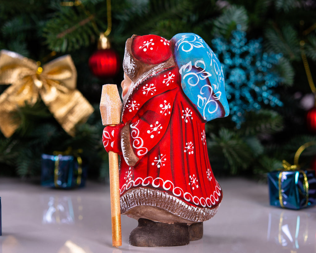 Mini Santa wooden figurine 5.7 inch, gift sack shelf decor