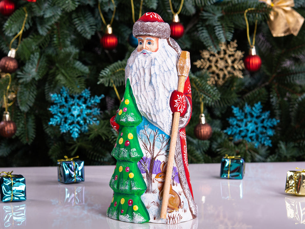 Hand carved Santa wooden figurine 9 inch, Christmas tree accent, shelf decor