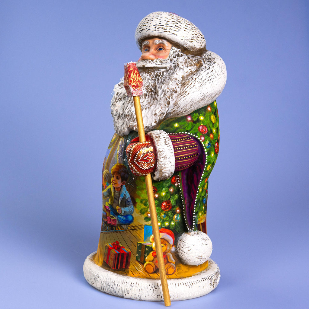 Collectible Santa Wood Figurine 14" — Boy Playing Toy Train